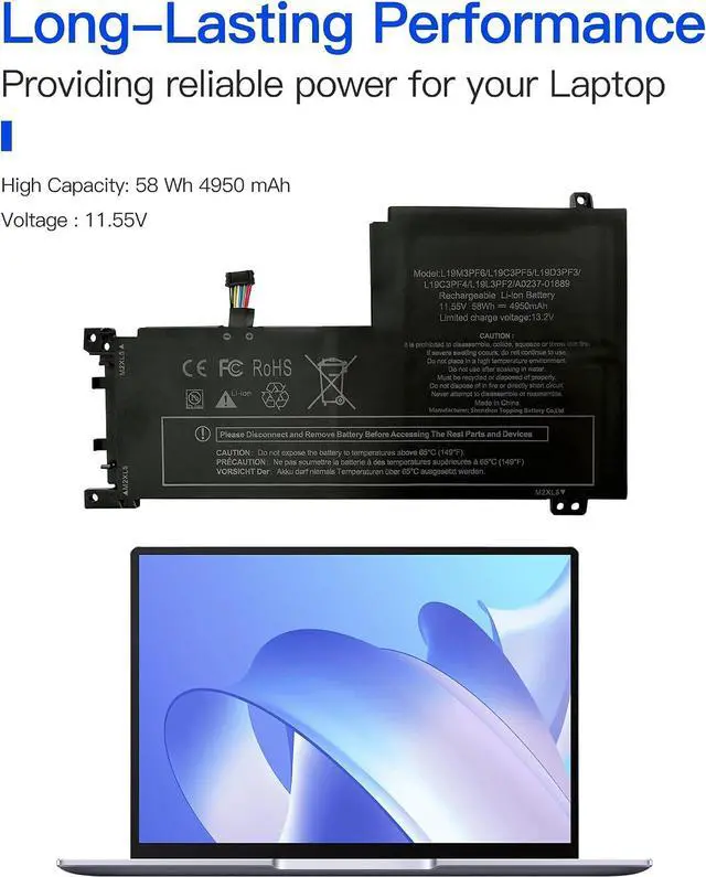 Alt view image 2 of 4 - L19M3PF6 Laptop Battery Replacement for Lenovo IdeaPad 5 15ALC05 5-15IIL05 5-15ARE05 5-15ITL05 5-15ARE05 5 15IAL7 5 15ABA7 L19L4PF1 L19C4PF1 L19D3PF3 L19C3PF4 L19C3PF5 L19L3PF2