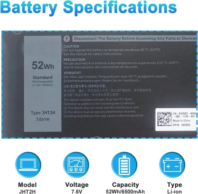Alt view image 2 of 7 - 52Wh JHT2H Laptop Battery for Dell Latitude 7310 7410 Series