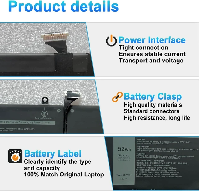 Alt view image 3 of 7 - 52Wh JHT2H Laptop Battery for Dell Latitude 7310 7410 Series