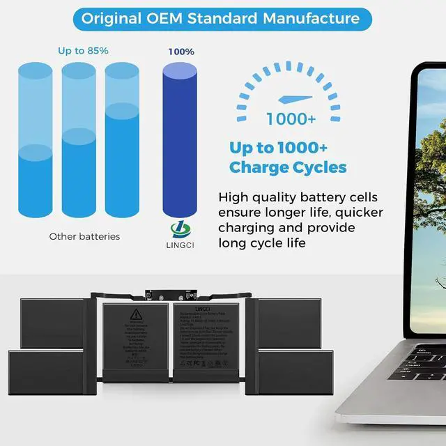Alt view image 2 of 7 - A1990 Battery, A1953 Battery Replacement for MacBook Pro 15 Inch A1990 (Mid 2018 2019) (EMC 3215 3359)(Upgraded High Performance 7336mAh 83.6Wh 11.40V Li-Polymer)