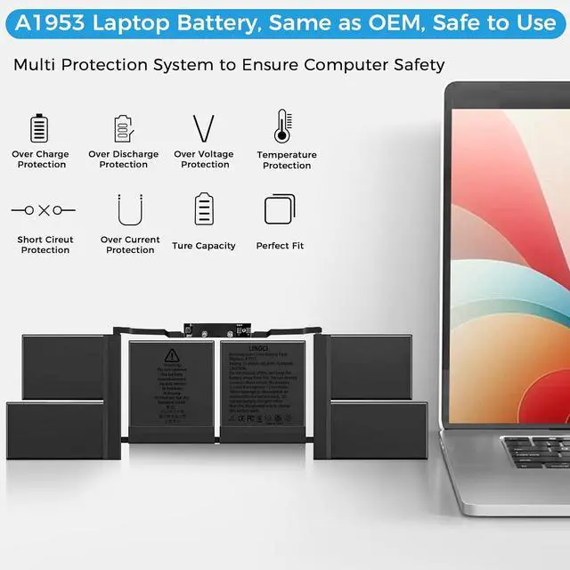 Alt view image 4 of 7 - A1990 Battery, A1953 Battery Replacement for MacBook Pro 15 Inch A1990 (Mid 2018 2019) (EMC 3215 3359)(Upgraded High Performance 7336mAh 83.6Wh 11.40V Li-Polymer)