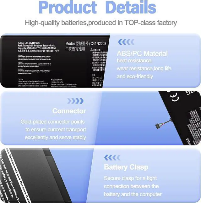 Alt view image 6 of 7 - Extended 74Wh Battery for ASUS ROG Ally 2023 RC71L/PC71L/NR2301L 7"C41N2208