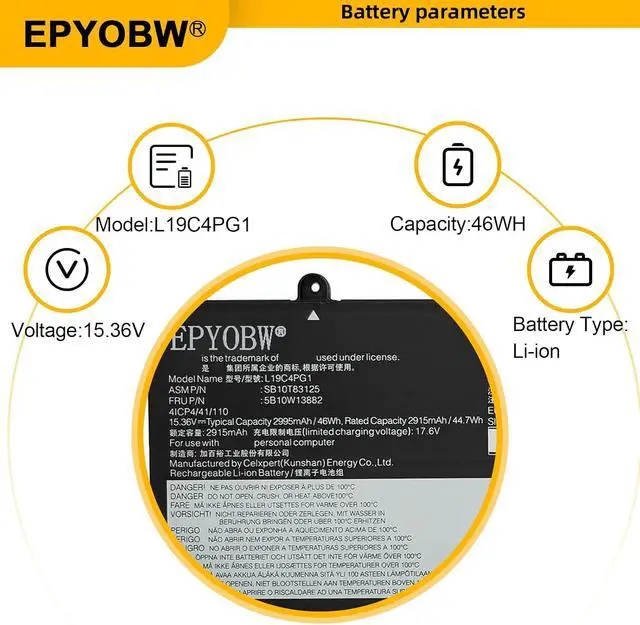 Alt view image 3 of 6 - L19C4PG1 Laptop Battery 46Wh Compatible with Lenovo ThinkPad 11E Yoga Gen 6th 20SE 20SF Series SB10T83125 5B10W13882 L19M4PG1 SB10T83124 5B10W13881