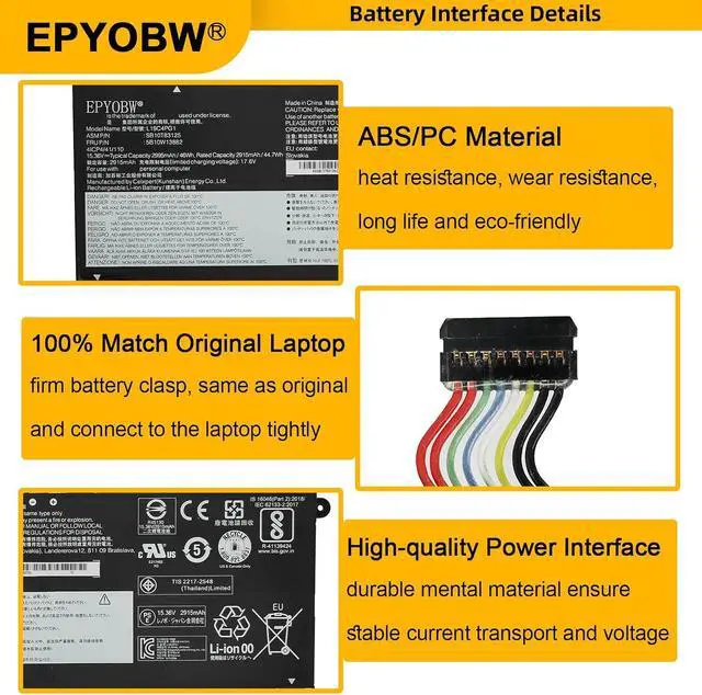 Alt view image 4 of 6 - L19C4PG1 Laptop Battery 46Wh Compatible with Lenovo ThinkPad 11E Yoga Gen 6th 20SE 20SF Series SB10T83125 5B10W13882 L19M4PG1 SB10T83124 5B10W13881