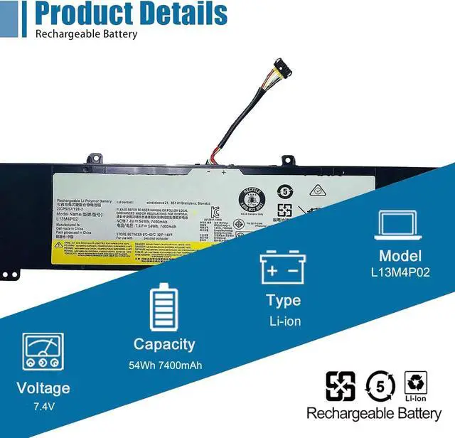 Alt view image 2 of 6 - L13M4P02 Laptop Battery Replacement for Lenovo Erazer Y50 Y50-70 Y50-80 Y50P Y50P-70 Y70 Y70-70 Series 7.4V 54Wh 7400mAh