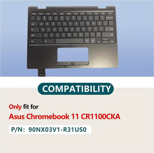 Alt view image 2 of 7 - Replacement Laptop Palmrest Upper Case Non-Backlit Keyboard Assembly Part for Asus Chromebook 11 CR1100CKA 90NX03V1-R31US0(Non-Touch)