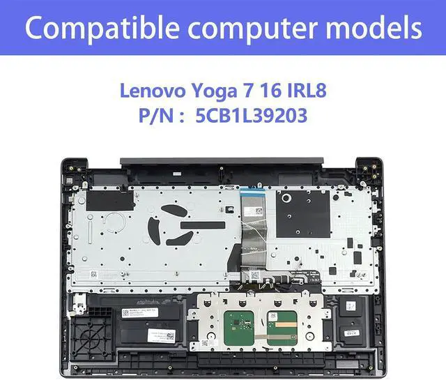 Alt view image 2 of 7 - 5CB1L31865 Replacement for Lenovo Yoga 7-16 IRL8 Laptop Upper Top Cover Case Palmrest US Keyboard Assembly Touchpad Part