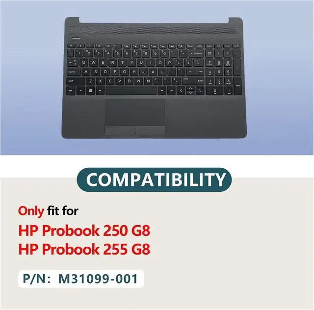 Alt view image 2 of 7 - Replacement Upper Case Palmrest for HP Probook 250 G8 255 G8 Series Laptop Top Cover Non-Backlit Keyboard with Touchpad Assembly M31099-001