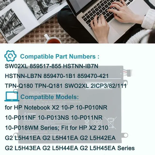 Alt view image 4 of 7 - SW02XL Laptop Compatible with for HP X2 10-P018WM 10-P010NR 10-P011NF 10-P011NR 10-P013NS 210 G2 Series 859470-421 859517-855 HSTNN-IB7N HSTNN-LB7N 859470-1B1 TPN-Q180 TPN-Q181 7.7V 32.5Wh