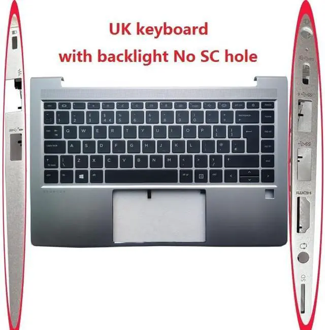 Alt view image 2 of 5 - OEM UK Laptop Keyboard for HP ProBook 14 445 440 G8 645 640 G8 with Silver Palmrest and Backlight Replacement Accessories(No SC Hole)
