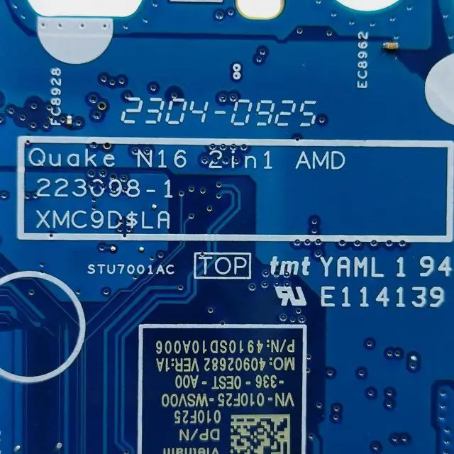 Alt view image 6 of 7 - Replacement for Dell Inspiron 16 7635 2-in-1 Motherboard Quake N16 2IN1 AMD 223098-1 System Board Ryzen 5 7530U Processor 8GB RAM 010F25 10F25