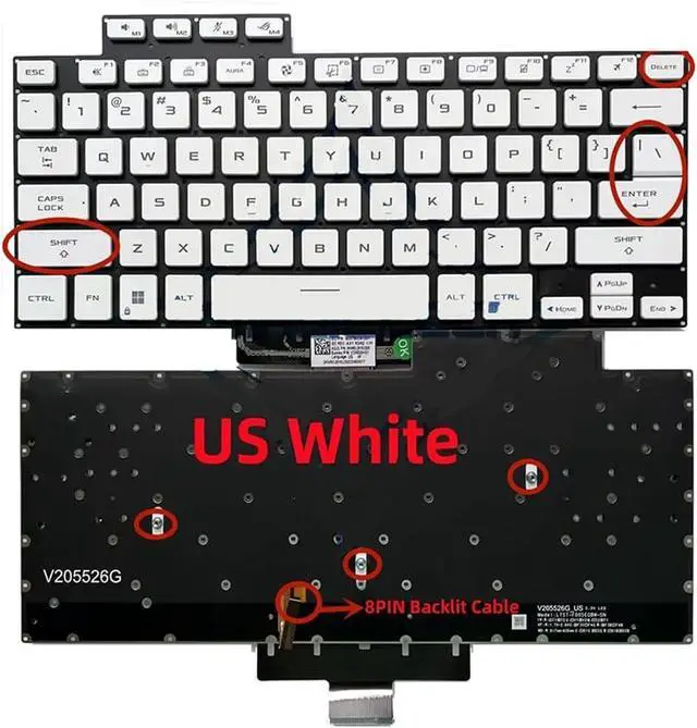 Main image of US Backlit Laptop Replacement Keyboard for ASUS ROG 15 G15 GA503 A503Q GA503QR GA503QS GA503QM 16 G16 GU603 GU603HM 2021 Keyboard White Color