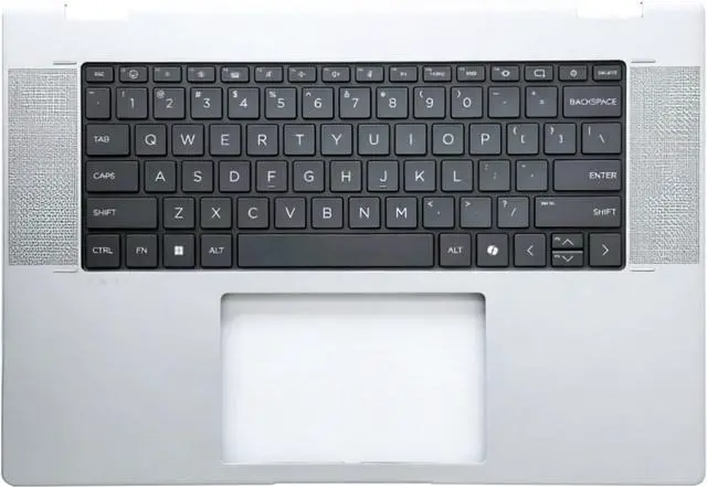 Main image of N86627-001 Replacement Upper Case Palmrest for HP Envy x360 16-AC, 16T-AC Series, US Layout Backlit Keyboard, Silver Metal Top Cover