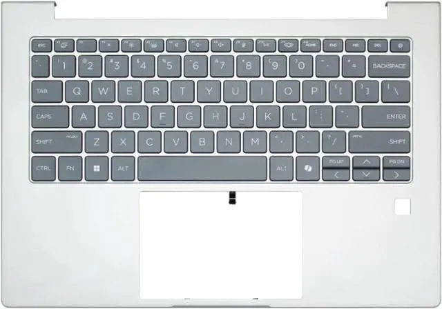 Main image of P39057-001 Replacement Upper Case Palmrest for HP EliteBook 6 G1i, G1a, G1iR 14 Series, US Backlit Keyboard, Silver Metal Top Cover