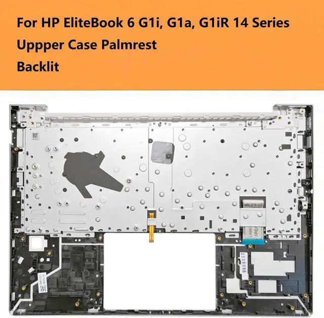 Alt view image 2 of 6 - P39057-001 Replacement Upper Case Palmrest for HP EliteBook 6 G1i, G1a, G1iR 14 Series, US Backlit Keyboard, Silver Metal Top Cover