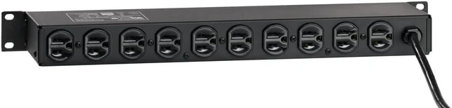 Main image of Leviton Horizontal Rack Mount Surge Protective Power Distribution Unit, 15 Amp On/Off Switch, Straight Blade Plug, 12 Outlets, 5500-190, Black