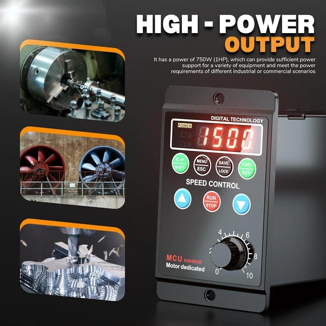 Alt view image 2 of 7 - 750W 1HP VFD, AC 110-220V Variable Frequency Drive, Single Phase to 3 Phase Converter for Speed Control of Spindle Motor, Lathe Motor, HVAC System, CNC Machine, Milling Machine More