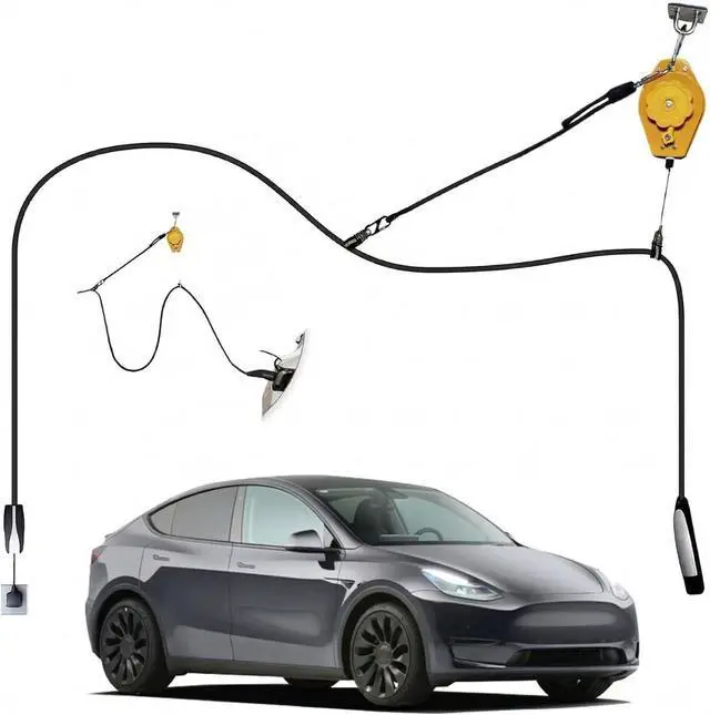 Main image of EV Charger Retractable Cord Reel, Cable Retractor, Ceiling-Mount Counterbalance, 9.8 ft Reach, One-Handed, Fits Tesla (NACS)/J1772, 2-Car Garages