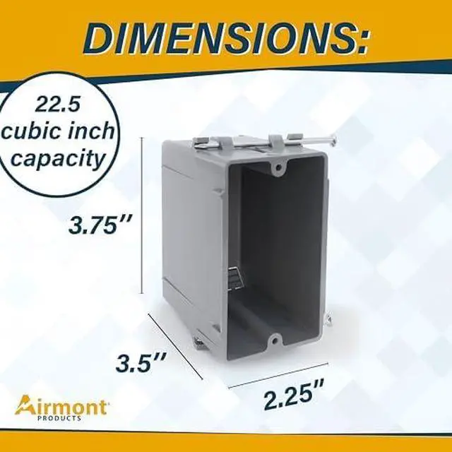 Alt view image 2 of 7 - (16 Pack) 22 Cubic Inch Plastic Electrical Box, Grey Deep Outlet Box, One Gang New Work Junction Box, Captive Nails, Length 3.75'', Width 2.25'', Depth 2.9'', PVC Outlet Box, 22.5 Cu. in. Capacity