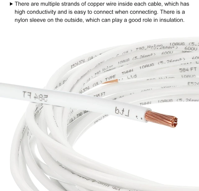 Alt view image 5 of 7 - MECCANIXITY 50 Feet 12AWG Gauge THHN Stranded White UL Listed Copper Building Wire Nylon Jacket,PVC Insulation 600V Electrical Wire Copper Cable for Residential,Commercial,Industrial,Grounding