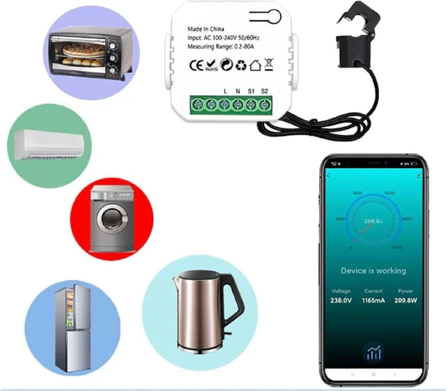 Alt view image 5 of 7 - Smart Energy Meter for Home 90-250V AC Voltage, Dual 200A Clamp CT Sensors, Real-Time kWh & Power Monitoring via Smart Life App Energy Consumption Monitor for Canadian Homes