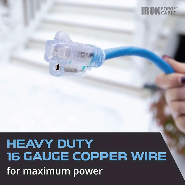 Alt view image 5 of 7 - Iron Forge Cable 50 Ft All Weather Extension Cord - Stays Flexible in Extreme Cold & Hot Temperatures from -58°F to +194°F - 16/3 SJEOW Lighted Outdoor Extension Cord
