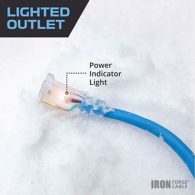 Alt view image 7 of 7 - Iron Forge Cable 50 Ft All Weather Extension Cord - Stays Flexible in Extreme Cold & Hot Temperatures from -58°F to +194°F - 16/3 SJEOW Lighted Outdoor Extension Cord