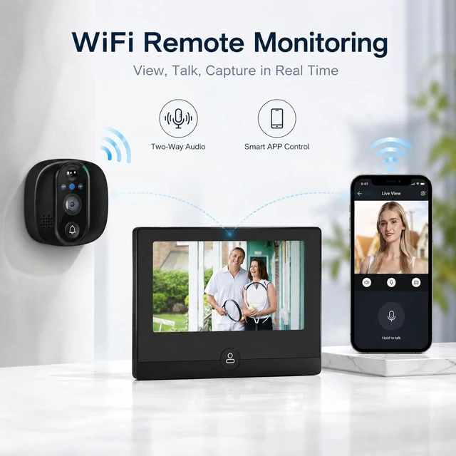 Alt view image 6 of 7 - 1080P Smart Video Doorbell Camera, Doorbell Camera with 4.3 Inch Screen, 2-Way Audio, PIR Motion Detection, Night Vision, 150° Wide Angle, Compatible with Tuya App (Black)