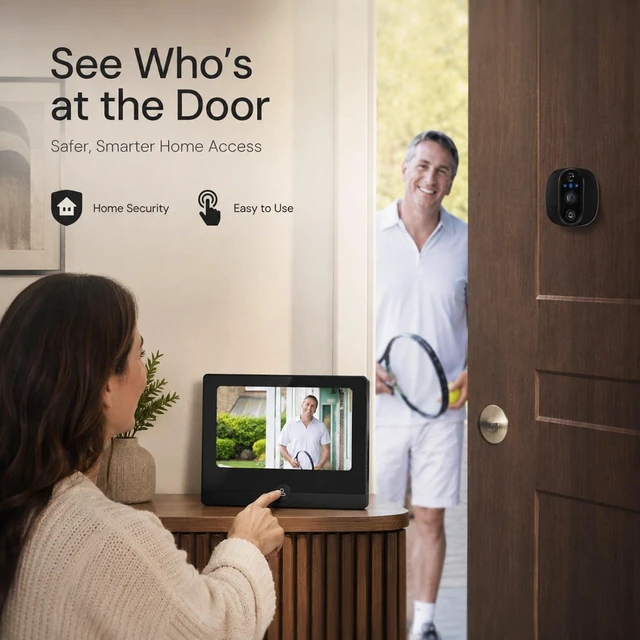 Alt view image 3 of 7 - 1080P Smart Video Doorbell Camera, Doorbell Camera with 4.3 Inch Screen, 2-Way Audio, PIR Motion Detection, Night Vision, 150° Wide Angle, Compatible with Tuya App (Black)