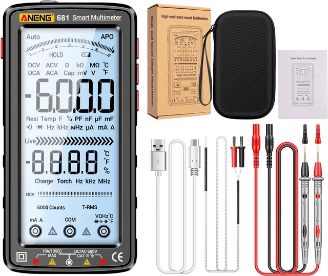 Main image of NCV Tester ANENG 681 6000 Counts Digital Multimeter Smart -Burn Rechargeable Universal Meter NCV Tester 5-inch Large LCD with Backlit Flashlight for Voltage Current Resistance Capacitance