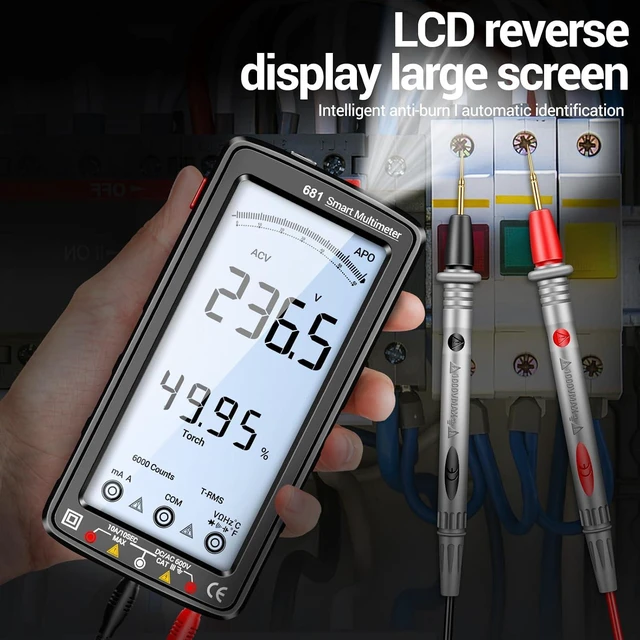 Alt view image 4 of 7 - NCV Tester ANENG 681 6000 Counts Digital Multimeter Smart -Burn Rechargeable Universal Meter NCV Tester 5-inch Large LCD with Backlit Flashlight for Voltage Current Resistance Capacitance