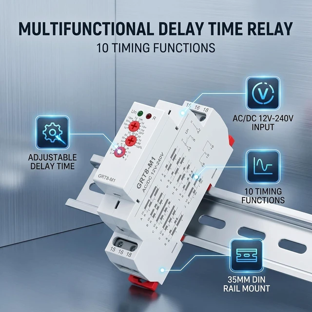 Alt view image 6 of 7 - Delay Time Relay DIN Rail Timer Relay 0.1s to 10 Days Multifunction Cycle Controller 12V 24V 110V 240V AC DC Industrial Control