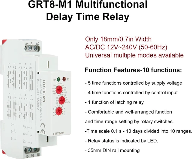 Alt view image 5 of 7 - Delay Time Relay DIN Rail Timer Relay 0.1s to 10 Days Multifunction Cycle Controller 12V 24V 110V 240V AC DC Industrial Control