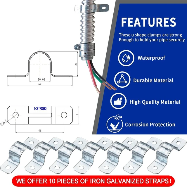 Alt view image 4 of 7 - (1/2" Dia * 25 Feet) Yariwiz Flexible Steel Electrical Conduit Steel Conduit Kit with 4 PCS Coupling, 2 PCS Elbow and 7 PCS Strap, S-LCCK-0.5-25FT-KIT
