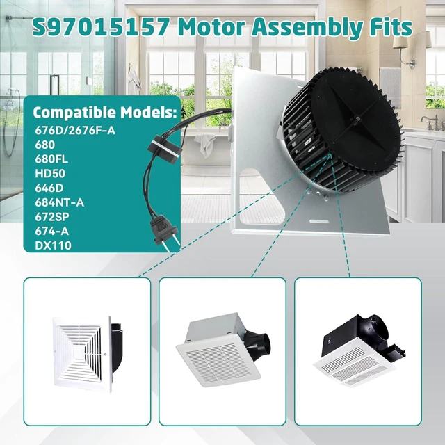 Alt view image 2 of 7 - S97015157 Motor Assembly for Broan NuTone 110 CFM Ultra Quiet Bathroom Exhaust Fan Replacement - Fits 676, 680, 684NT, 672SP, 674, HD50, DX110 Models