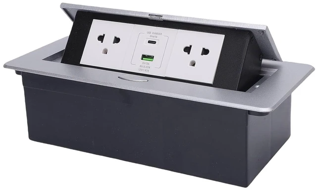 Main image of Concealed Popup Power Strip Recessed Desktop Outlet Box 20W USB A C Quick Charging Receptacle Outlet