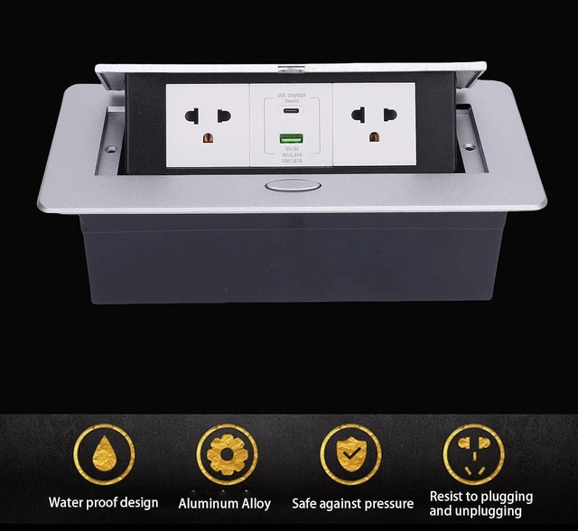 Alt view image 5 of 7 - Concealed Popup Power Strip Recessed Desktop Outlet Box 20W USB A C Quick Charging Receptacle Outlet