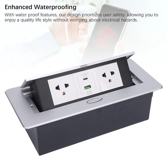 Alt view image 6 of 7 - Concealed Popup Power Strip Recessed Desktop Outlet Box 20W USB A C Quick Charging Receptacle Outlet