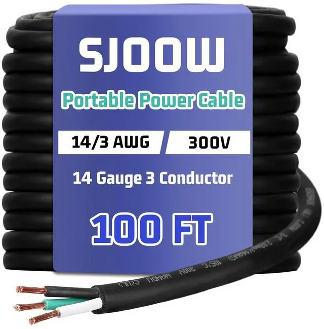 Main image of Copkim 3 Conductor Portable Power Cable SJOOW 300V Electrical Wire Pure Copper Heavy Duty Rubber Outdoor Extension Cord for Motor Machinery Marines Automotive (14 AWG,100 FT)