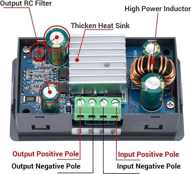 Alt view image 3 of 7 - DROK Buck Boost Converter, DC 5.0-30V to 0.6-30V 4A 35W Adjustable Voltage Regulator LCD Display 6V 9V 12V 24V Power Supply Module, CC CV Step Up Step Down Voltage Stabilizer for Car RV Golf Cart