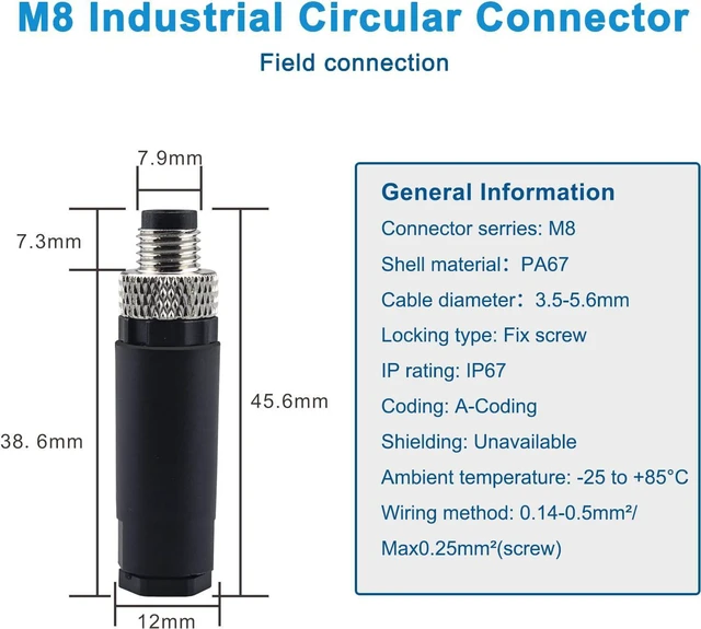 Alt view image 6 of 7 - M8 3 Pin Male & Female Socket Panel Aviation Wire Connector,8mm Industrial Circular Sensor Connector,Outdoor Waterproof IP67 A Coding,4 Sets
