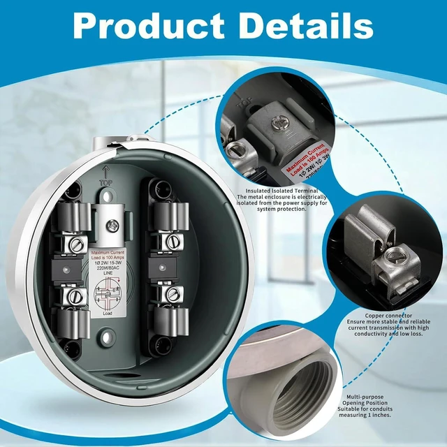 Alt view image 4 of 7 - Meter Socket with Horn Bypass Meter Cover Plate, Suitable for Overhead/Underground Feed (100A 4 Jaw Ring RONUND)