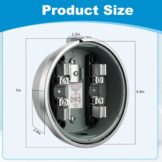 Alt view image 2 of 7 - Meter Socket with Horn Bypass Meter Cover Plate, Suitable for Overhead/Underground Feed (100A 4 Jaw Ring RONUND)
