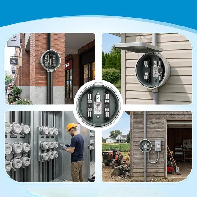 Alt view image 6 of 7 - Meter Socket with Horn Bypass Meter Cover Plate, Suitable for Overhead/Underground Feed (100A 4 Jaw Ring RONUND)