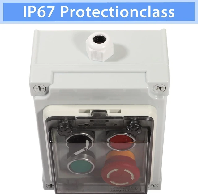 Alt view image 6 of 7 - Push Button Switch Box ABS Emergency Stop Red Green Momentary Button 4 Self Resetting Indicator Led Protective Cover