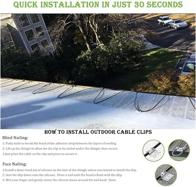 Alt view image 4 of 7 - Roof De-Icing Cable Clips, 100 Pack Metal Clip, Heat Cable Roof Clip, Aluminum Roof Clips, Deicing Cable Clips