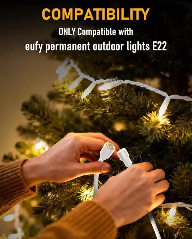 Alt view image 2 of 7 - 16FT Extension Cable for Eufy Permanent Outdoor Lights E22, IP68 Waterproof Outdoor Cord for Christmas, Halloween, Landscape Lighting, Patio, Roof, Yard Decor