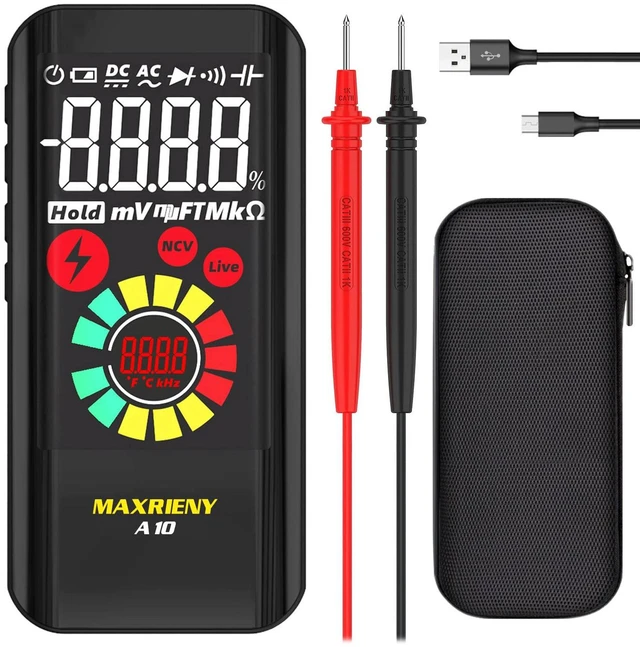 Main image of Digital Multimeter Rechargeable with Smart Mode Color LCD 3 Results Display 6000 Counts Auto-Ranging Ohmmeter Capacitance Diode Resistance Hz Duty Cycle NCV Live Check Hold Voltage Tester