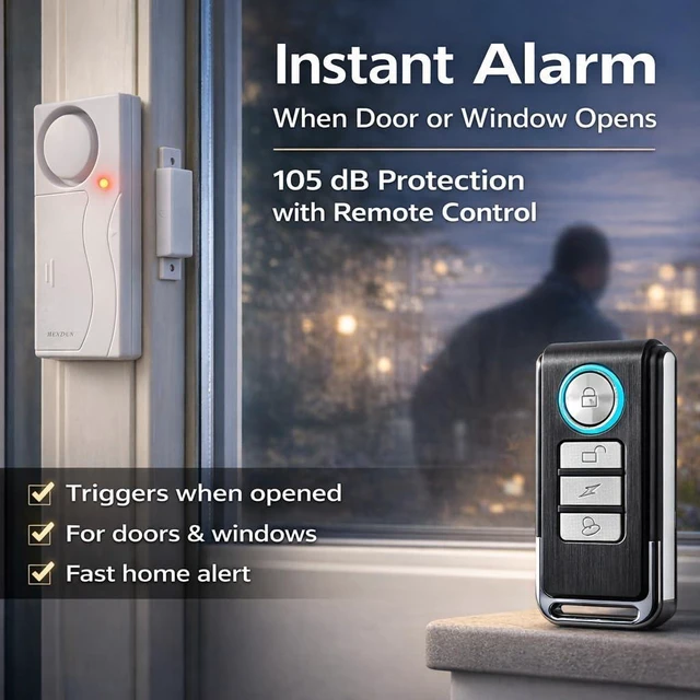 Alt view image 6 of 7 - Hendun Door Alarms with Remote, Open Door Chimes, Pool Alarm, 2 Pack