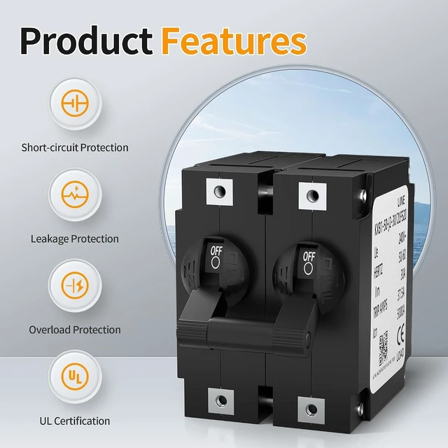 Alt view image 2 of 6 - Joinfworld Double Pole Toggle Circuit Breaker, 30 Amp 80V DC/240V AC for RV, Marine, Automation, Home Devices